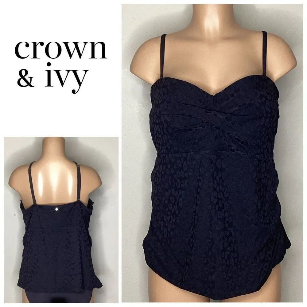 New. Crown & Ivy black tankini top. XXL. Retails $79